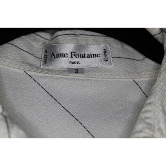 Anne Fontaine Paris Diagonal Pinstripe Button Blouse White Black Stripes Size 3 - Picture 6 of 11